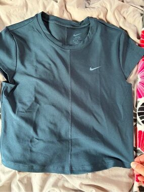 Nike Slate Blue Crop Tee with Swoosh